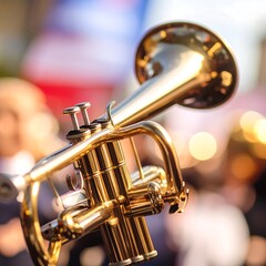 Golden trumpet close-up in blurred background