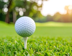 Golf ball on tee in green grass