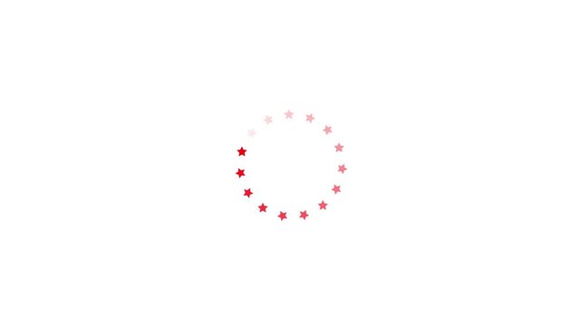 Spinning circle of red stars with loading opacity on a clean white background