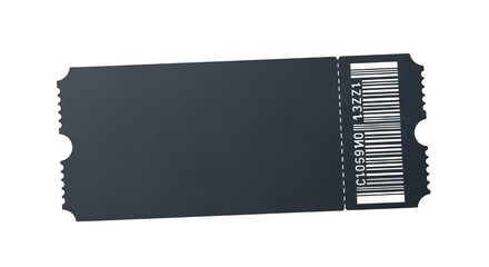 Black ticket stub with perforated edge isolated on transparent background