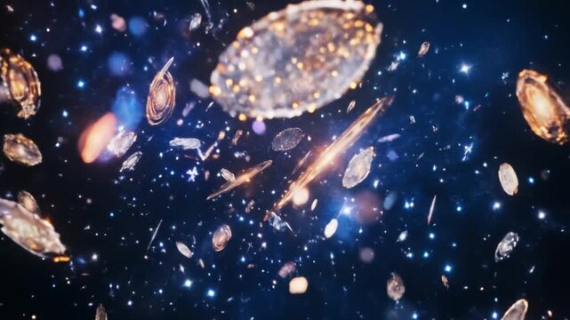 Cosmic abstract display of galaxies and stellar objects in deep space