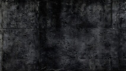 A dark textured monochrome surface resembling a distressed concrete wall with a subtle grid pattern and heavy grunge fading, ideal for abstract background use.