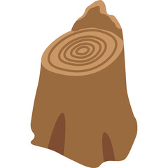 A Realistic Wooden Tree Stump with Visible Rings and Rough Bark Texture Isolated on a White Background