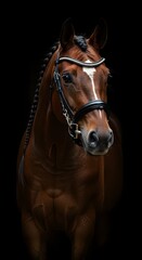 Obraz premium Horse Head with Bridle on Dark Background