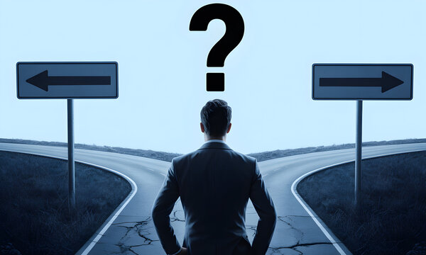 Businessman at a Crossroads: Choosing the Right Path for Success