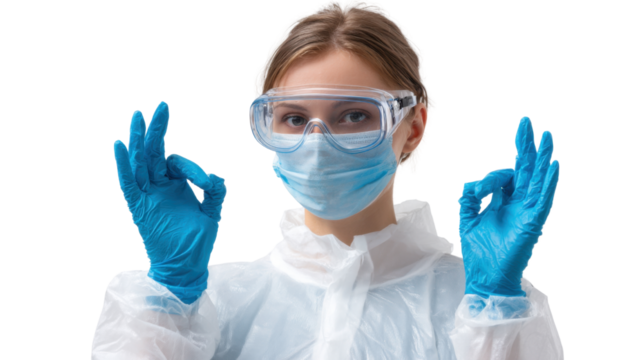 Healthcare Worker in Protective Medical Gear on white background