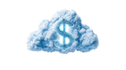 Cloud with Dollar Symbol Representing Cloud Finance on white background