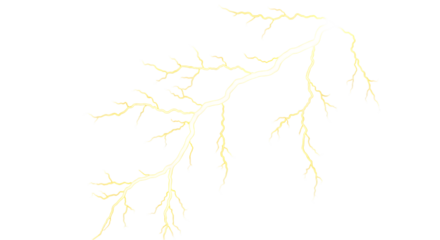 Bright white and yellow lightning bolt striking down against a dark black background