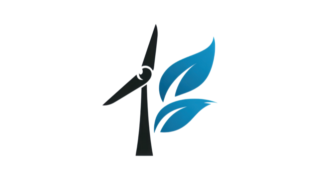 Wind Turbine and Leaf Icon Representing Renewable Energy, Sustainability, and Eco-Friendly Power on white background