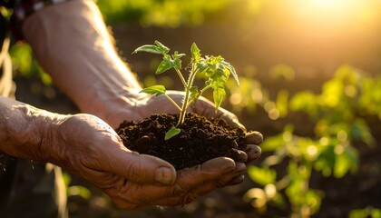 Hands holding a young tomato plant (1)