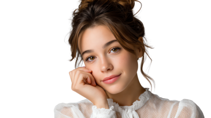 Young Woman’s Portrait: A stunning portrait of a beautiful woman, showcasing her natural grace and charm. The image is simple yet captivating, highlighting her youthful features and elegant demeanor.