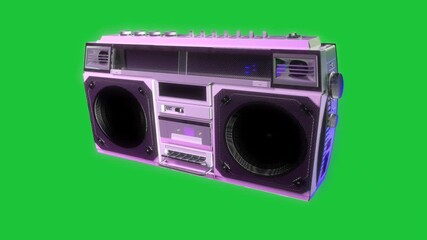 Animated retro boombox on green screen. Perfect for 80s, music, or nostalgia themes. Easily keyable for compositing