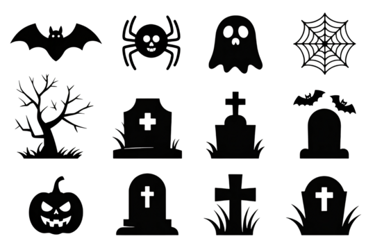 Spooky Halloween icons for festive holiday design and celebration