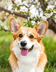 Happy dog in spring blossoms (1)
