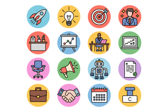 Startup success icons dynamic business growth modern office concepts