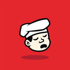 Cartoon face of a happy chef winking with a big smile. Fun and friendly mascot vector illustration on red background. Perfect for restaurant logo or culinary brand identity.