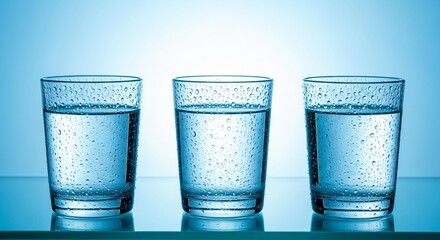 Refreshing glasses of pure water glistening with condensation create a cool, hydrating effect, perfect for health, wellness and thirst-quenching campaigns