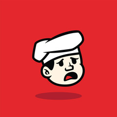 Cartoon face of a happy chef winking with a big smile. Fun and friendly mascot vector illustration on red background. Perfect for restaurant logo or culinary brand identity.