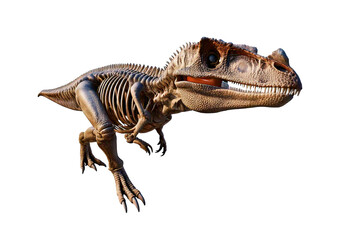Fototapeta premium Detailed educational dinosaur model,full body,(ceratosaurus),Skeleton, isolated on transparent or white background