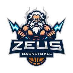 Zeus holding a lightning bolt logo