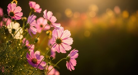 Cosmos Flowers Swaying in the Autumn Breeze — Soft Sunlight and the Beauty of Nature