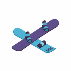 Isometric Cross Styled Winter Recreation Snowboard Equipment Isolated Illustration