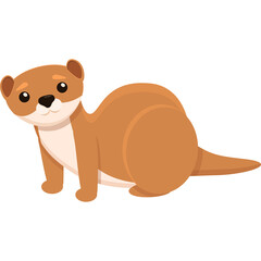 A Small Brown Otter With Light Tan Belly Stands On A Transparent Background Facing Left With Its Head Tilted Slightly