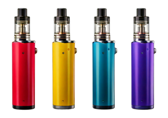 Set sleek, modern colorful vape device set against a clean, isolated on transparent or white background