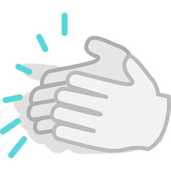 A Stylized White Hand Clapping Gesture With Cyan Sparkles On A Transparent Background
