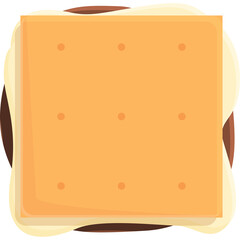A Top View Of A Square Shaped Biscuit Sandwich With Cream Filling Between Two Dark Brown Biscuit Layers And Melted White Cream