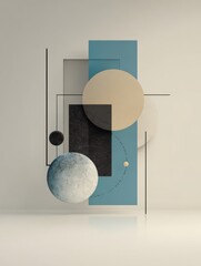 Abstract Modern Geometric Composition with Spheres Rectangles and Lines in Minimalist Design