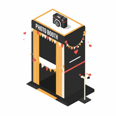 Isometric Detailed Vintage Style Camera Booth Event Party Celebration Setup