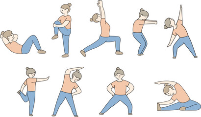 Home Stretching Exercise Illustration / 홈트 스트레칭 다이어트 운동 일러스트