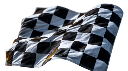 Checkered Flag of Triumph: A vibrant checkered flag waves in the wind, a symbol of victory, and the culmination of competition. the dynamic motion emphasizes speed, ambition, and winning spirit.