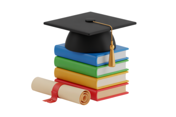 Achieve academic success with graduation cap, books, and diploma scroll