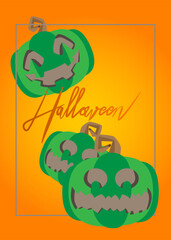 Halloween poster. Banner template for October event. Design with pumpkin and bats. Social media post for invitation, covers.