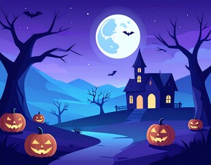 Haunted Halloween landscape with a spooky mansion