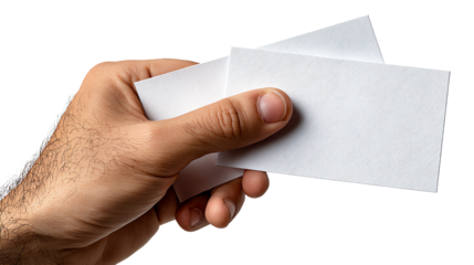 Hand Holding White Card: A hand delicately cradles blank cards, representing a spectrum of possibilities, from a fresh start to a vital piece of communication.