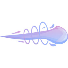 Abstract purple and blue smoke trail effect with swirling rings and splashes on a transparent background cartoon style