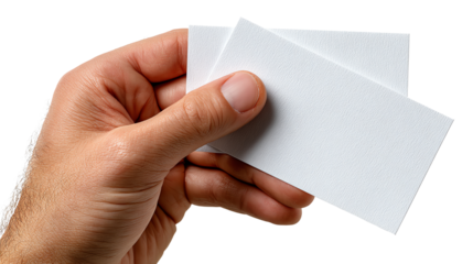 Hand Holding Business Card: A close-up shot of a hand presenting two blank business cards, symbolizing networking, connections, and personal branding in a professional context.