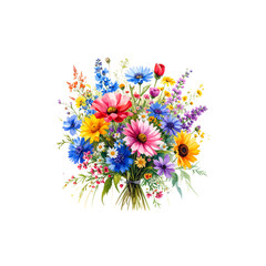 Pink floral pattern with spring flowers and butterflies on white background