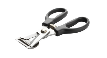 Lobster shears with black handles isolated on transparent background, designed for easily cracking lobster shells and removing meat from the claws