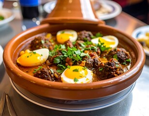 Hearty stew in a terracotta pot