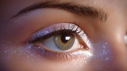 Fototapeta premium Mystical Gaze: A mesmerizing close-up captures the radiant eye, its depths illuminated by a celestial shimmer, hinting at a realm of wonder and enchantment.