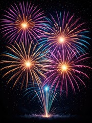 Fototapeta premium Colorful fireworks bursting against a dark starry sky, celebratory display