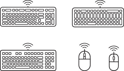 Wireless Keyboard & Mouse Vector Pack – Front and Side Views, Clean Outline Icons