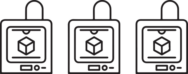 3D Printer Device Icon Set – Minimal Line Art Technology Vector