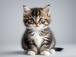 Obraz premium Fluffy kitten with striking blue eyes, adorable pose