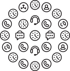 24-Hour Customer Support Icon Pack – Minimal Line Art Service Symbols