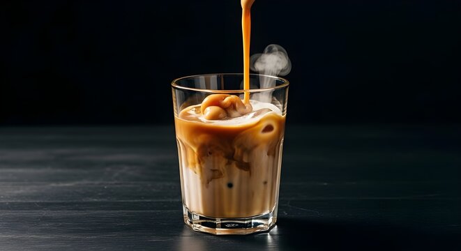 iced coffee with milk being poured